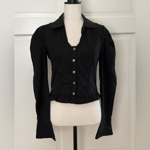 Scarlet Darkness Black Button Front Puff Sleeve Top Medium Gothic Cottagecore